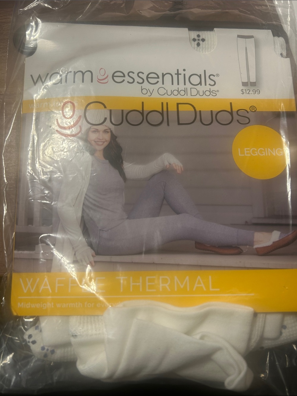 Cuddl Duds Waffle Thermal Leggings - white